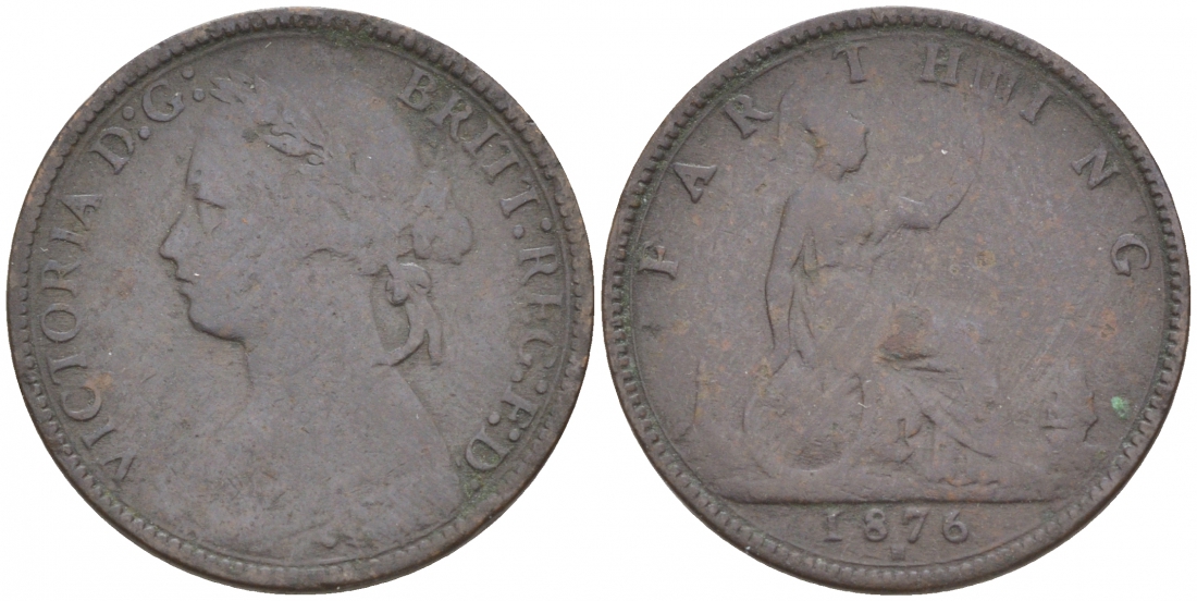 Великобритания 1 фартинг 1876 Н, Виктория (1837-1901) KM 753, Spink 3959 бронза 3955-1258
