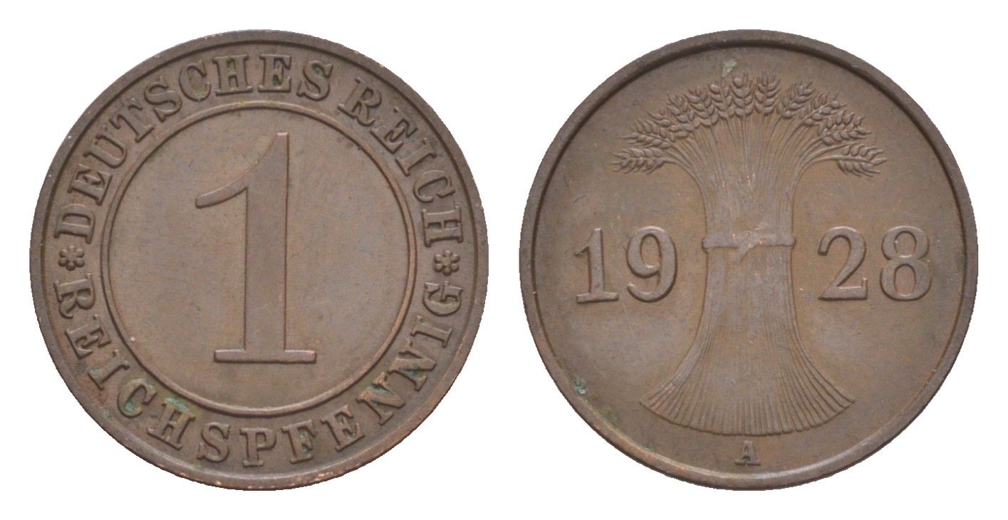 Германия 1 рейхспфенниг 1928 A KM 37, J. 313 бронза 4644-1038