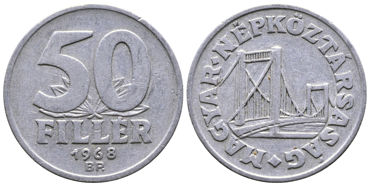 Венгрия 50 филлеров 1968 BP мост Елизаветы в Будапеште KM 574 алюминий 25-2435
