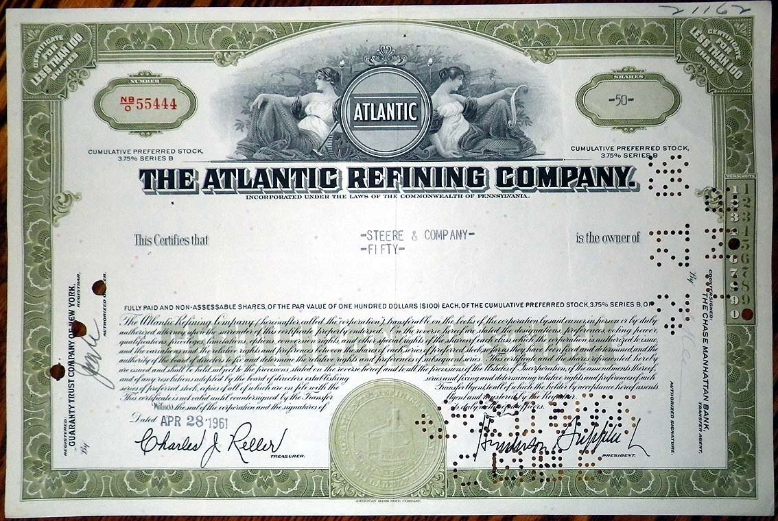 США, Atlantic Refining Company 50 акций 1961 бумага 8802-79-1