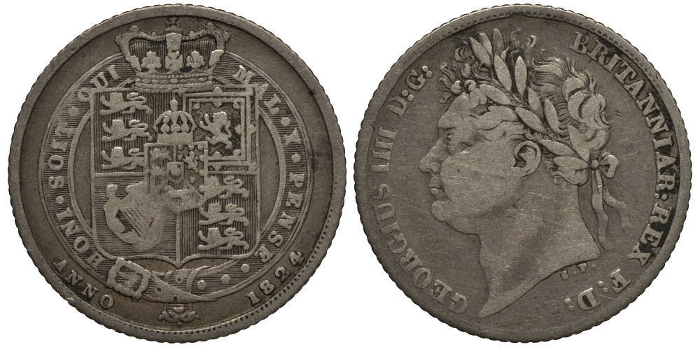 Великобритания 6 пенсов 1824 Георг IV (1820-1830) KM 691, Spink 3814 серебро 1515-2235