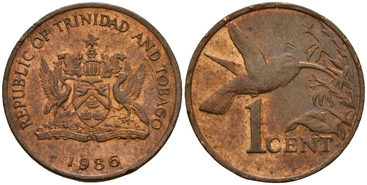 Тринидад и Тобаго 1 цент 1986 колибри KM 29 бронза 4154-1152