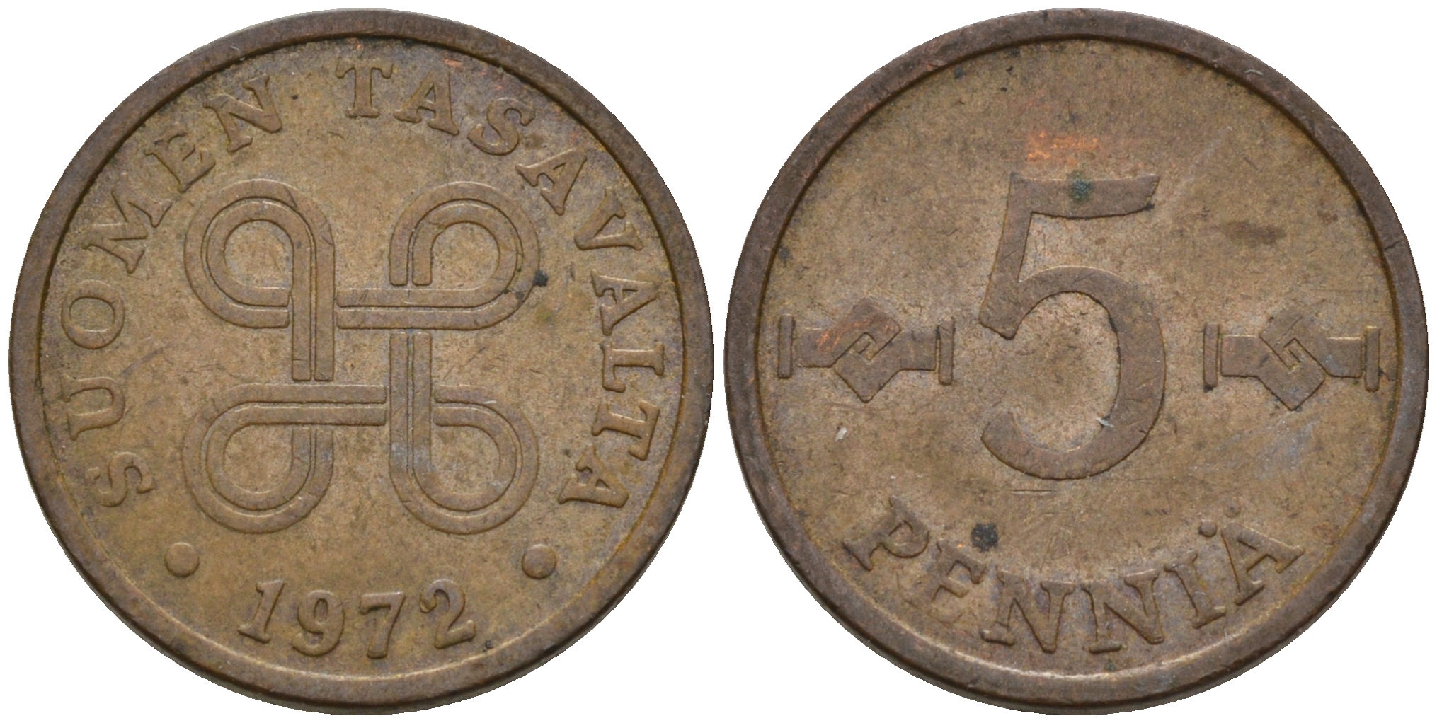 Финляндия 5 пенни 1972  KM 45 медь    4189-114