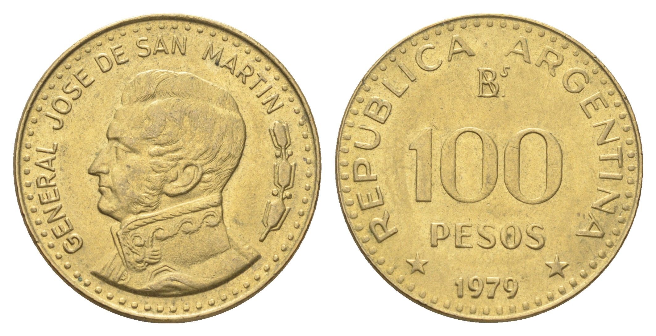 Аргентина 100 песо 1979 KM 85 алюминиевая бронза UNC 4662-741