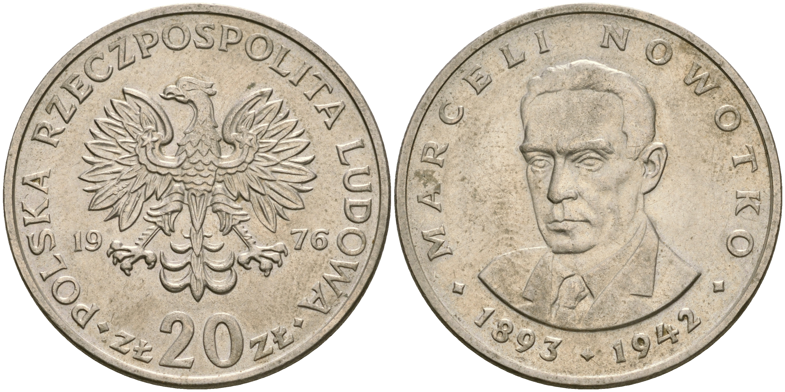 Польша 20 злотых 1976 Марцелий Новотко, монетный двор Кремница KM 69, Parchimowicz 246c медно-никель 4364-1735