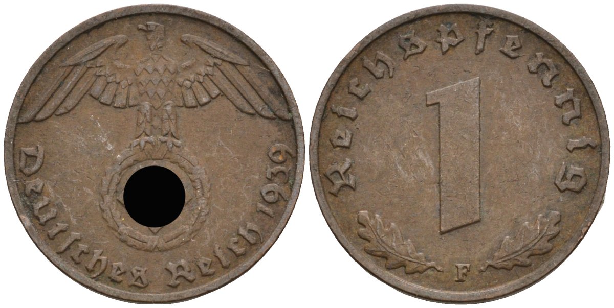 Германия 1 рейхспфенниг 1939 F KM 89, J 361 бронза 4136-1167