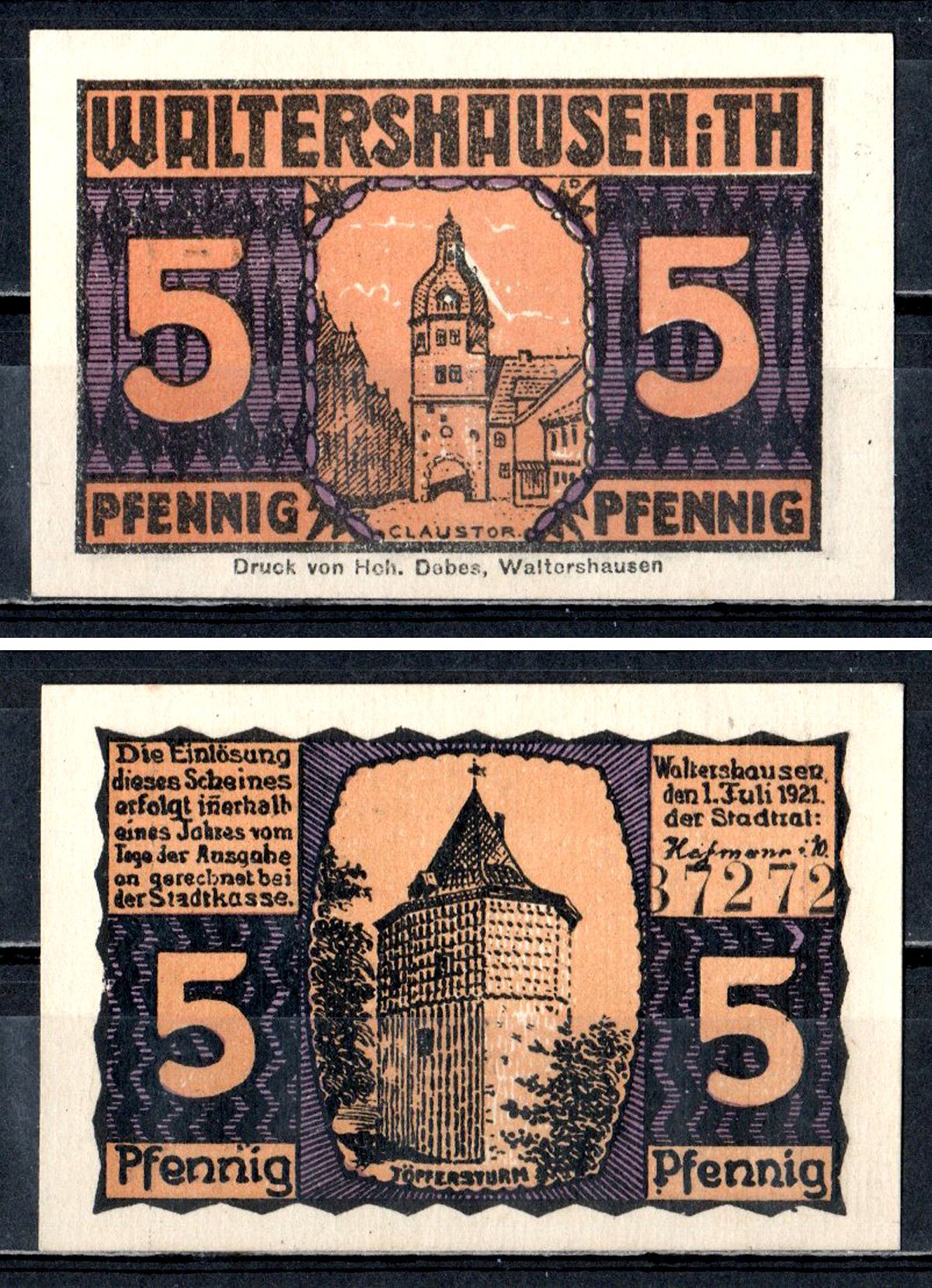 Вальтерсхаузен (Тюрингия) 5 пфеннигов 1921 2193-22-2-1