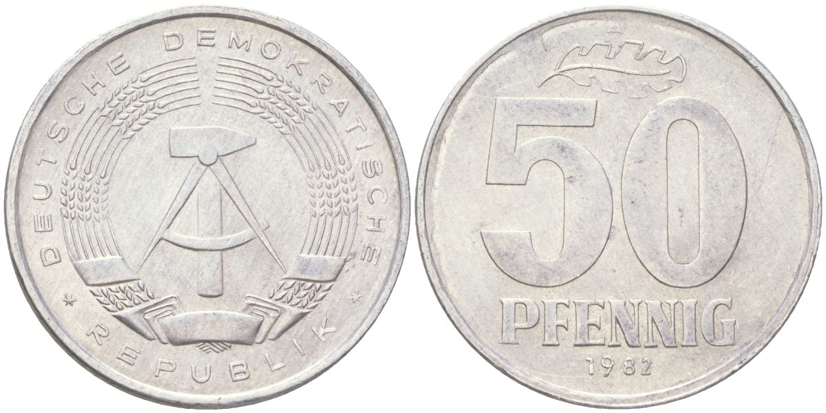 ГДР 50 пфеннигов 1982 A KM 12.2 алюминий 4163-344