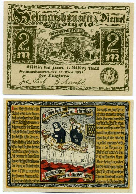 Германия, Херлесхаузен 2 марки 1922 15 мая 1921 - 1 марта 1922, нотгельд, аббатство в земле Гессен Grabowski 470.1  бумага  UNC (пресс) 7221-11-2-2