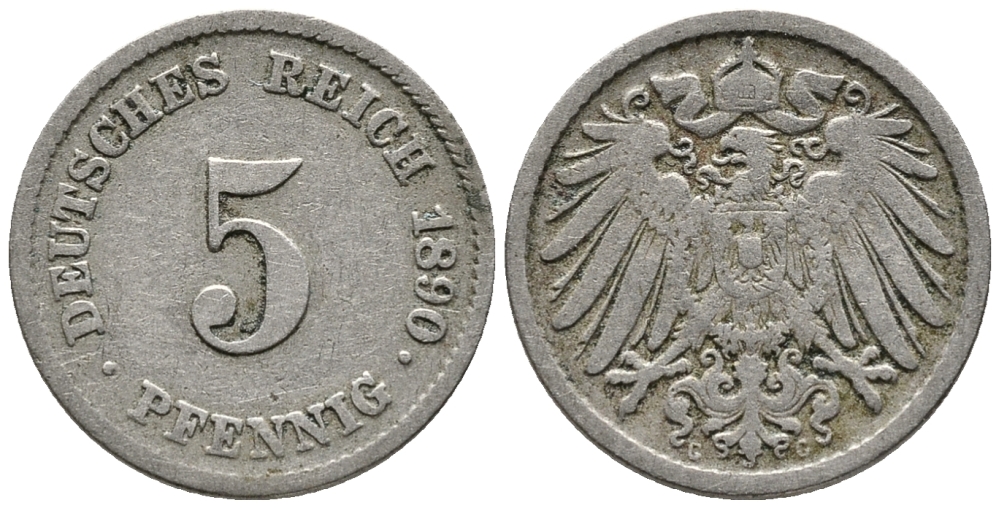 ГЕРМАНИЯ 5 ПФЕННИГОВ 1890 G KM 11, J. 12 медно-никель 39-629