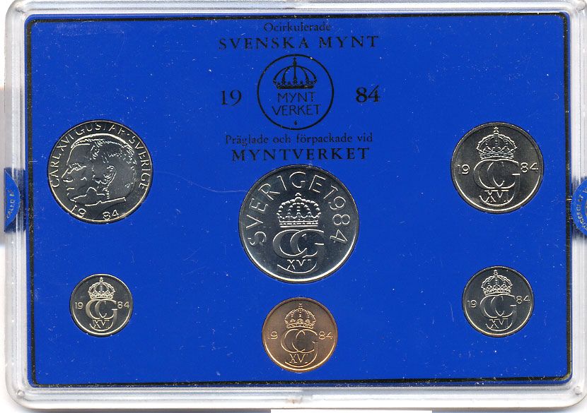 Швеция набор монетного двора из 6 монет 1984 в пластике, Карл XVI Густав (1973- ) KM MS31 UNC 5-4-2-54