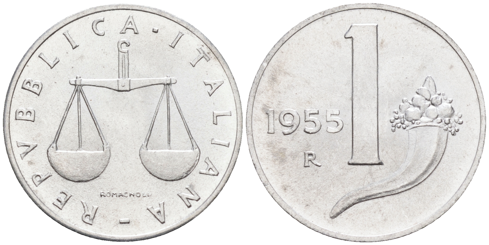 Италия 1 лира 1955 R, весы KM 91 алюминий  UNC  4594-742