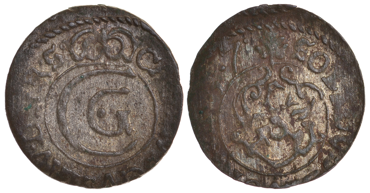 Ливония, Рига, шведская оккупация солид (шиллинг) 1657 Карл X Густав KM 50 серебро 1527-934