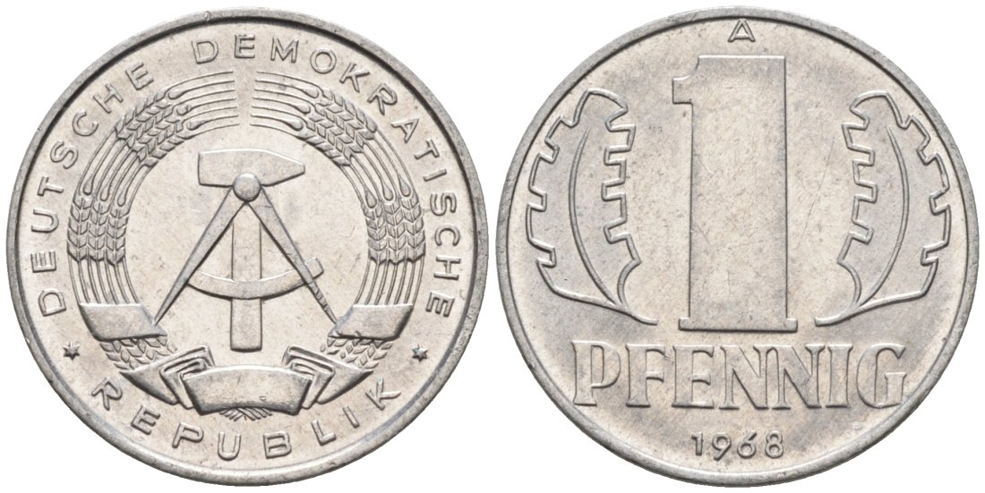 ГДР 1 пфенниг 1968 А KM 8.1 алюминий aUNC 4564-1027