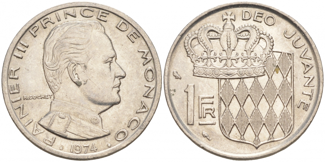 Монако 1 франк 1974 Ренье III (1949-2005) KM 140 никель 73-1042