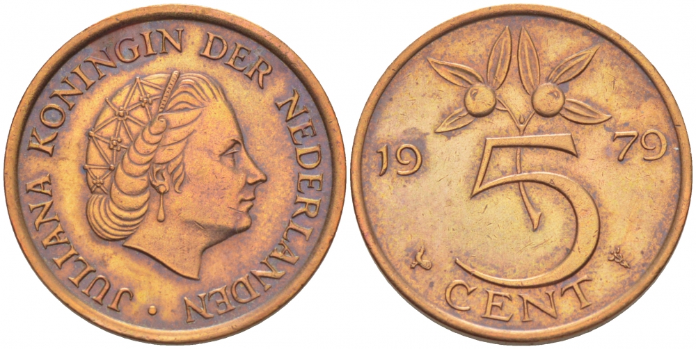 Нидерланды 5 центов 1979 Юлиана (1948-1980) KM 181 бронза 3856-1046