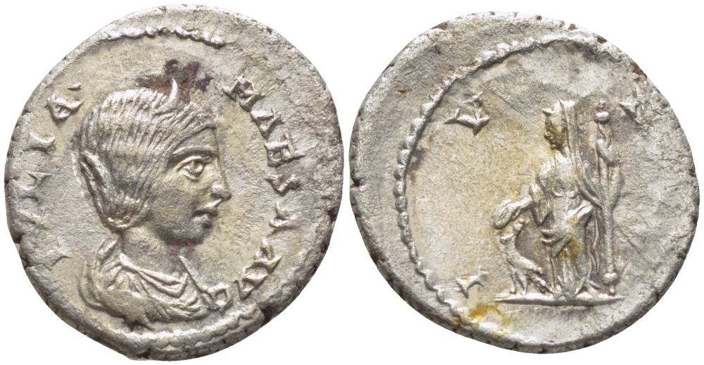 Римская Империя денарий 218 - 220 Юлия Меса, бабка Элагабала IVNO, Юнона, Антиохия Good Very fine RIC 256 серебро 1073-15-67