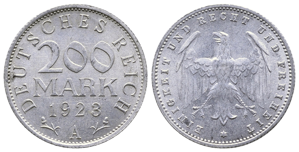 ГЕРМАНИЯ 200 МАРОК 1923 A KM 35, J. 304 алюминий 4380-425