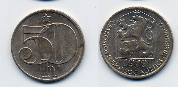 ЧЕХОСЛОВАКИЯ 50 ГЕЛЛЕРОВ 1979 СОЦИАЛИСТИЧЕСКАЯ РЕСПУБЛИКА KM 89 медно-никель 46-519