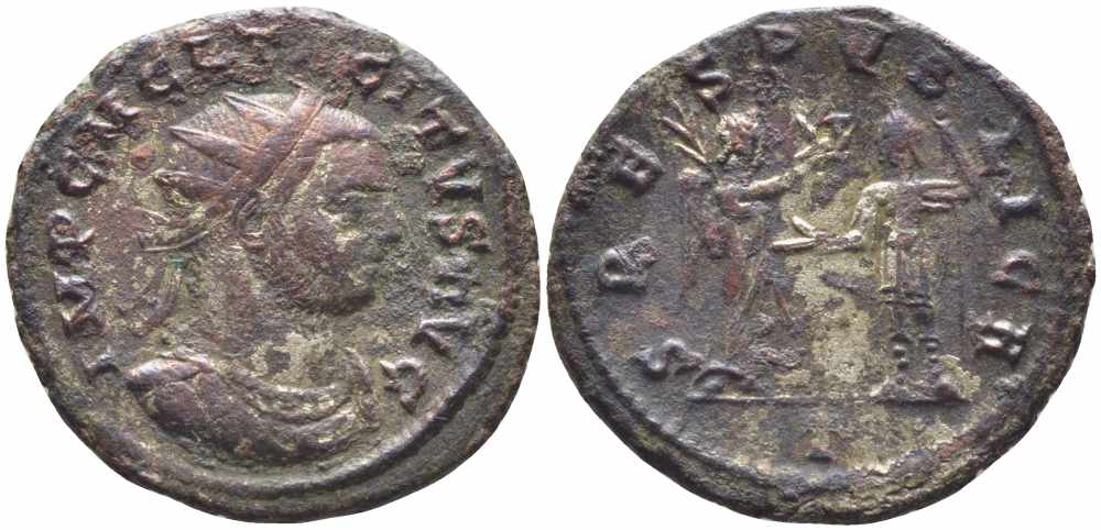 Римская Империя аврелианиан 276 Тацит SPES PVBLICA Кизик Very fine RIC 208 var бронза, серебрение 1073-16-62