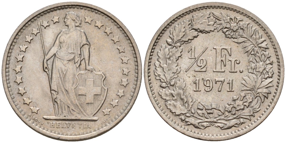 Швейцария 1/2 франка 1971 KM 23a медно-никель 4189-444
