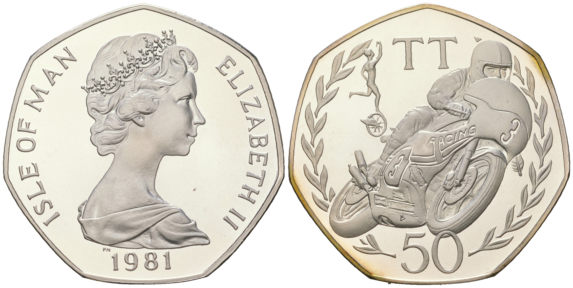 Остров Мэн 50 пенсов 1981 Елизавета II (1952-2022), мотогонки TT, тираж 5000 экземпляров КМ 83a серебро  PROOF  1091-7-61