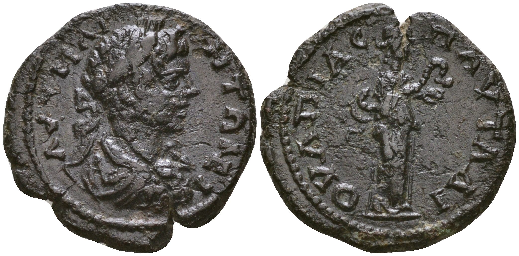 Римская Империя, Провинция Фракия, Павталия AE 198 - 217 Каракалла, бюст императора / богиня здоровья Гигиэя со змеей и патерой Mouchmov 4306 бронза 1100-7-94