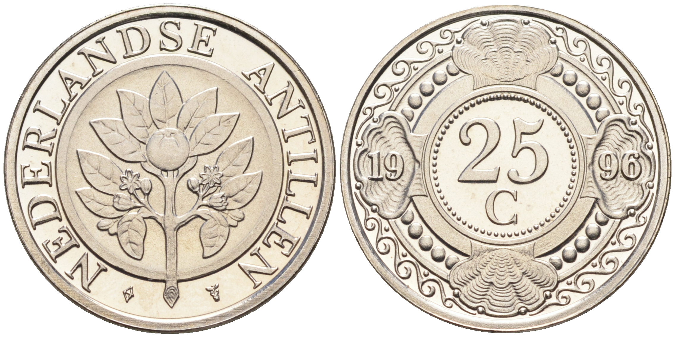 Нидерландские Антилы 25 центов 1996 Беатрикс (1980-2013) KM 35 сталь плакированная никелем 4169-426