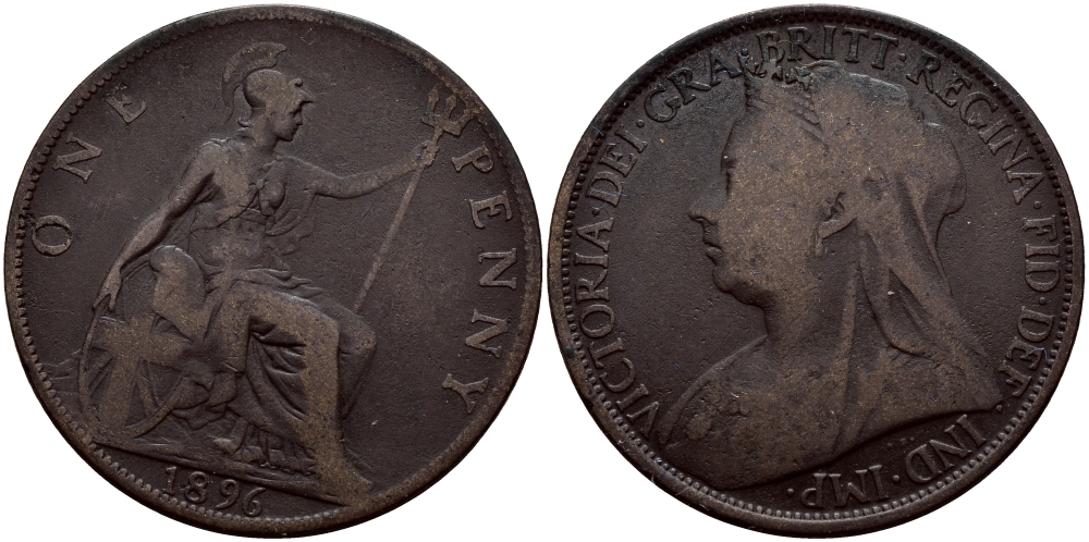 Великобритания 1 пенни 1896 Виктория (1837-1901) KM 790, Spink 3961 бронза 79-236
