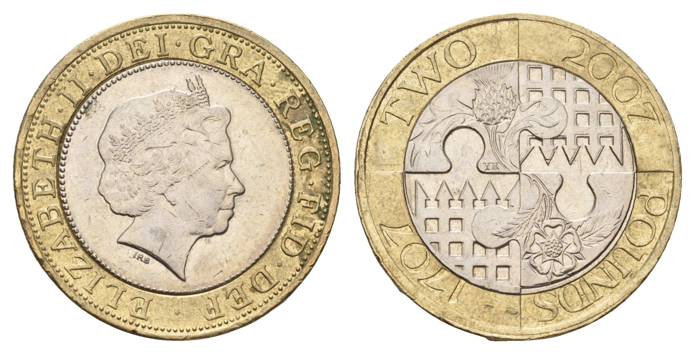 Великобритания 2 фунта 2007 Трехсотлетие "Акта Объединения" Англии и Шотландии KM 1076 биметалл 77-1233