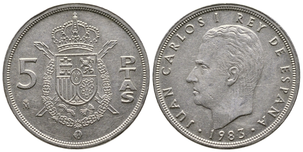 Испания 5 песет 1983 Хуан Карлос I (1975-2014) KM 823 медно-никель 4610-222