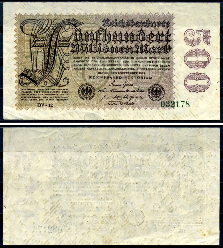Германия 500000000 марок 1923 1 сентября 1923 Pick 110 d бумага 7552-73-1-2
