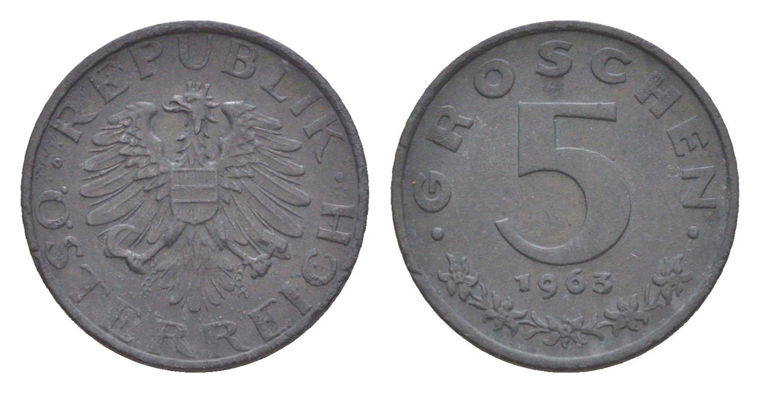 Австрия 5 грошей 1963 KM 2875 цинк 4567-424