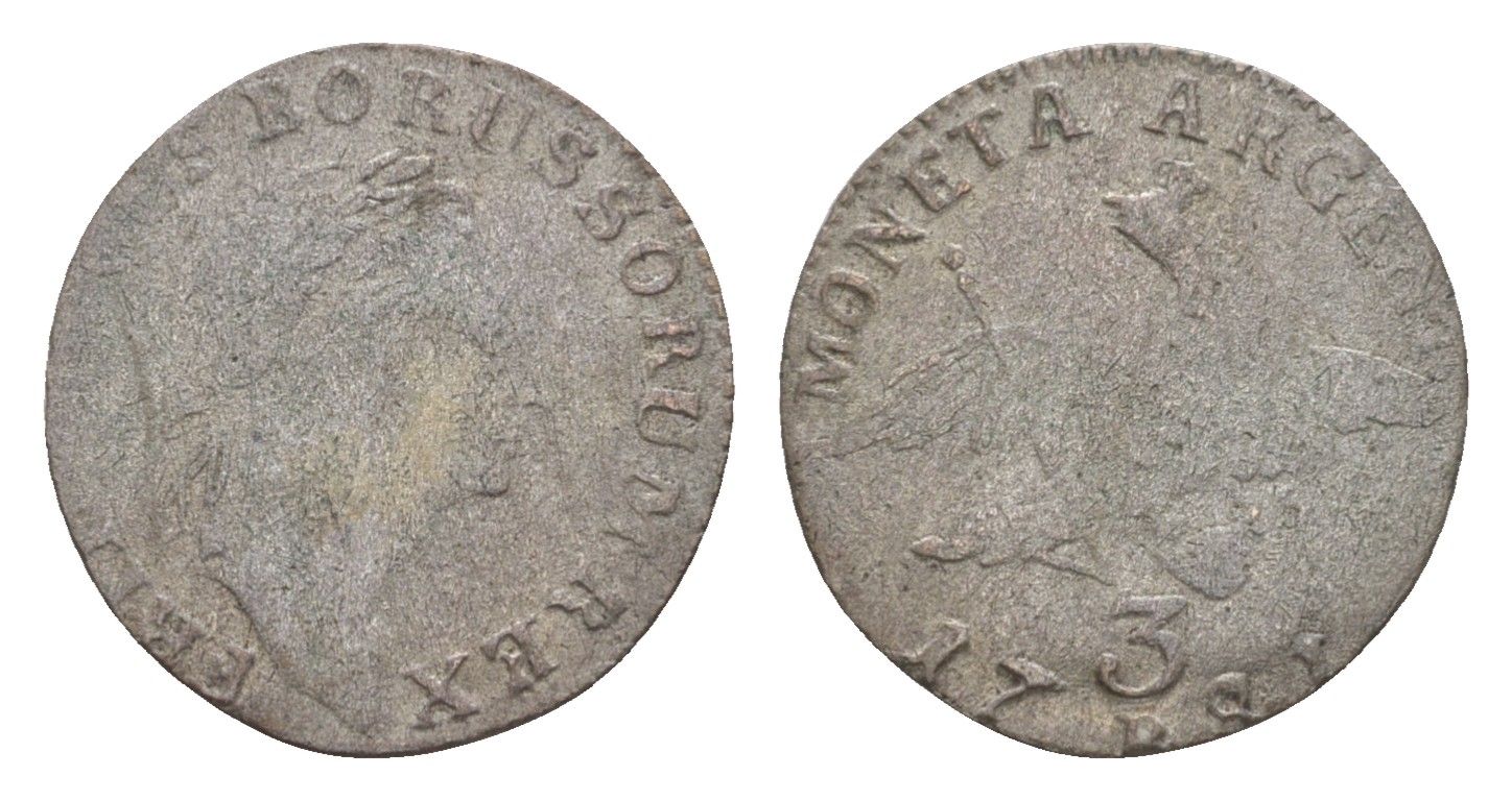 Прусская Силезия 3 крейцера 1781 B, Фридрих II (1740-1786) KM 1023 серебро 4655-142
