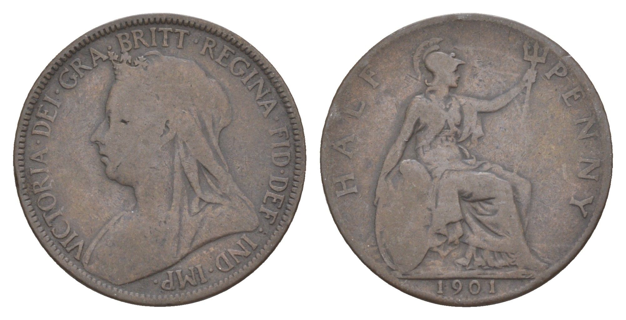 Великобритания 1/2 пенни 1901 Виктория (1837-1901) KM 789, Spink 3962 бронза 4167-325