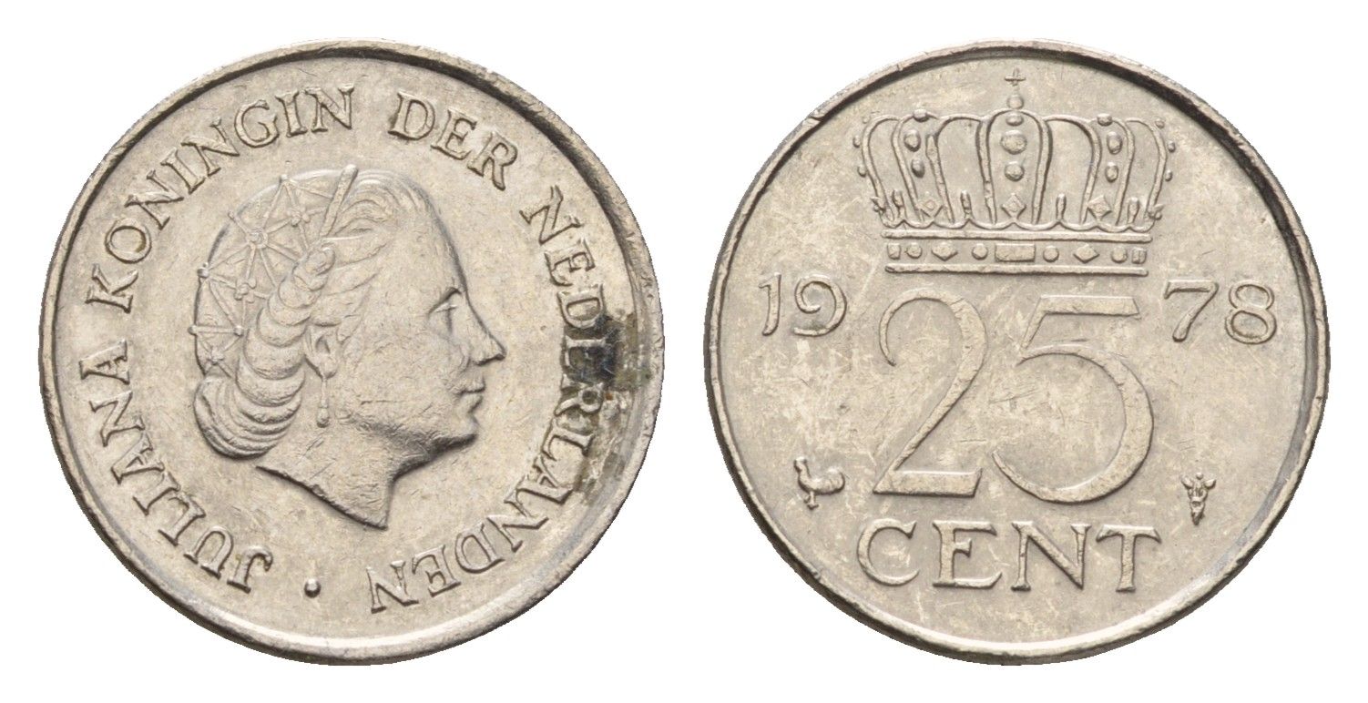 Нидерланды 25 центов 1978 Юлиана (1948-1980) KM 183 медно-никель 4613-149