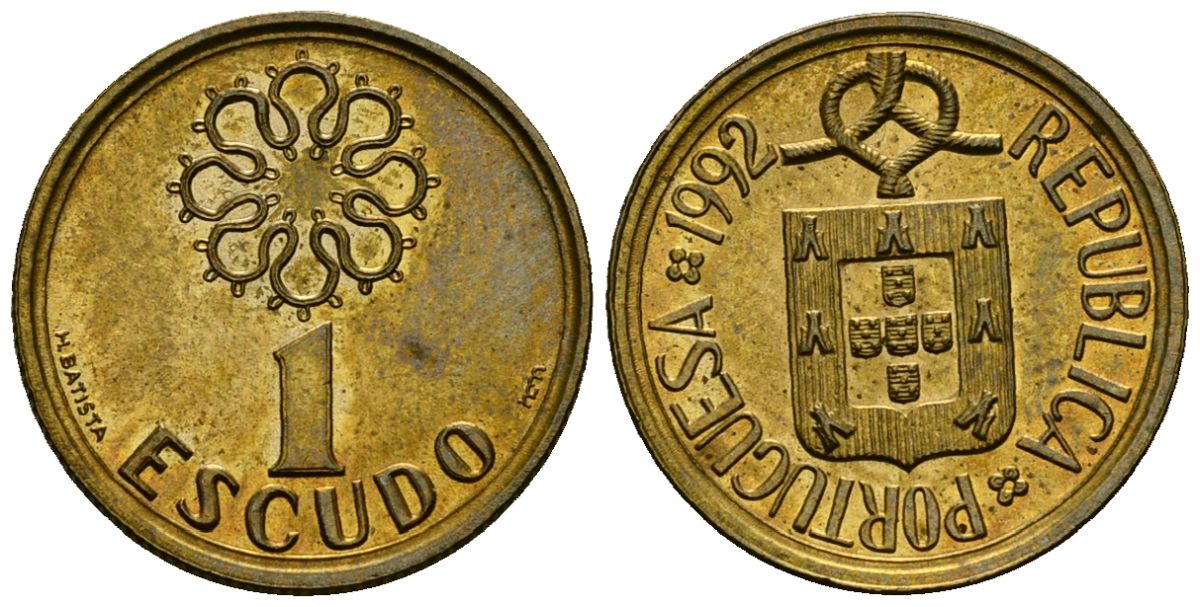 Португалия 1 эскудо 1992 KM 631 никель латунь 4164-1113
