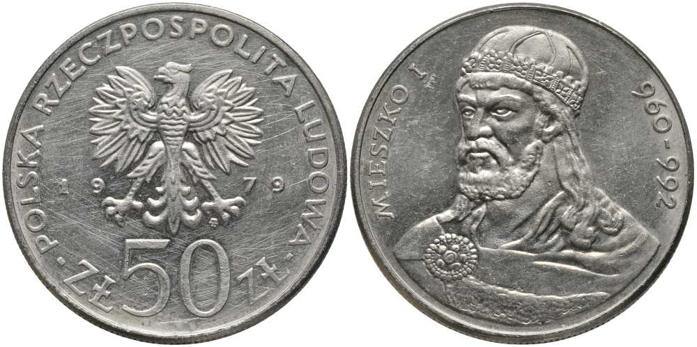 Польша 50 злотых 1979 MW, серия польские правители, герцог Мешко I (960-992) KM 100, Parchimowicz 79 медно-никель 180-315