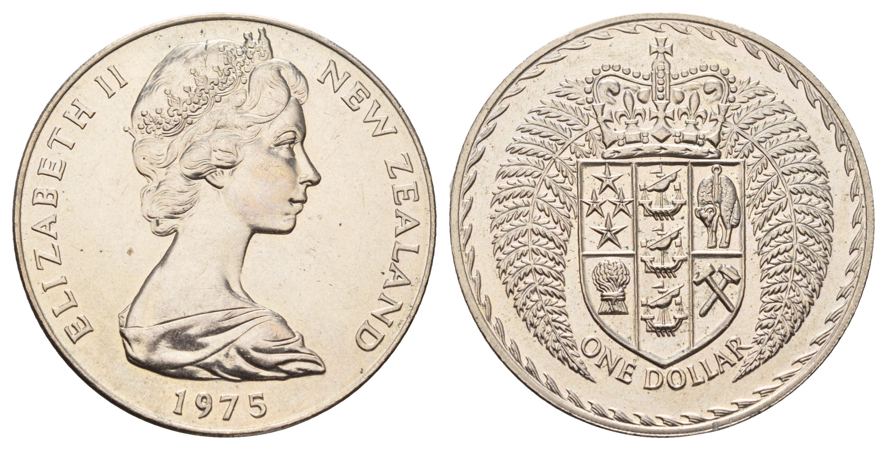 Новая Зеландия 1 доллар 1975 герб Новой Зеландии, Елизавета II (1952-2022) KM 38.2 медно-никель BU 4537-821