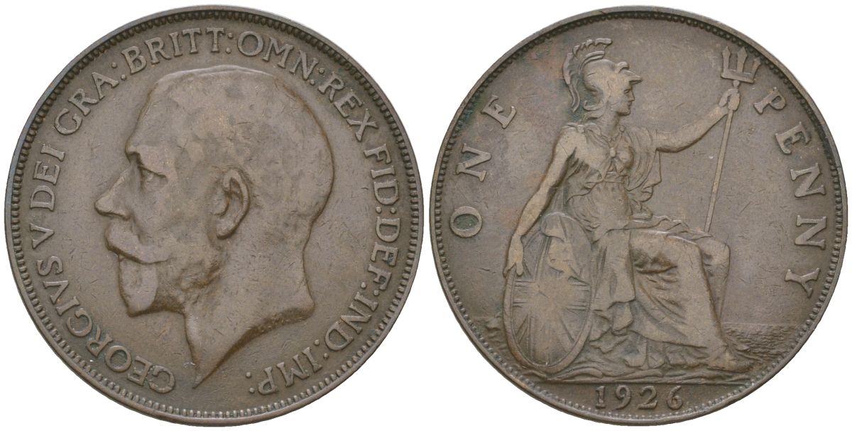 Великобритания 1 пенни 1926 Георг V (1910-1936) KM 810, Spink 4051 бронза    69-833