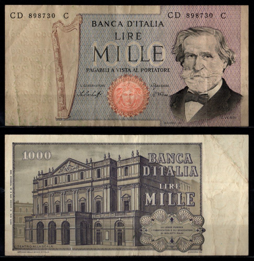 Италия 1000 лир 1979 Pick 101 f бумага 7217-16-2-2