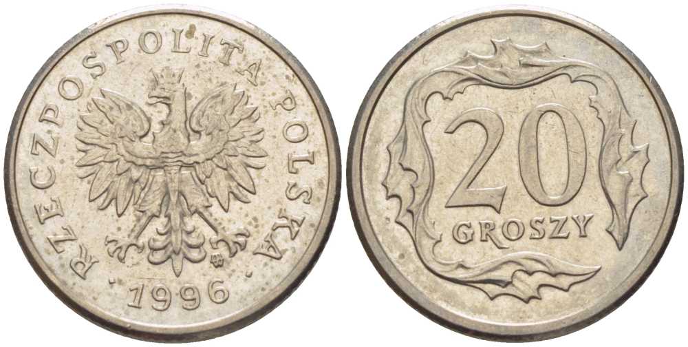 Польша 20 грошей 1996 MW KM 280 медно-никель 201-513