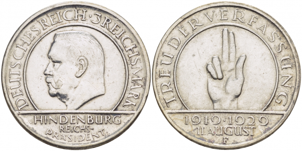 Германия 3 марки 1929 E, 1000 лет городу и земле Майсен Jaeger 338, KM 65 серебро 650-1311