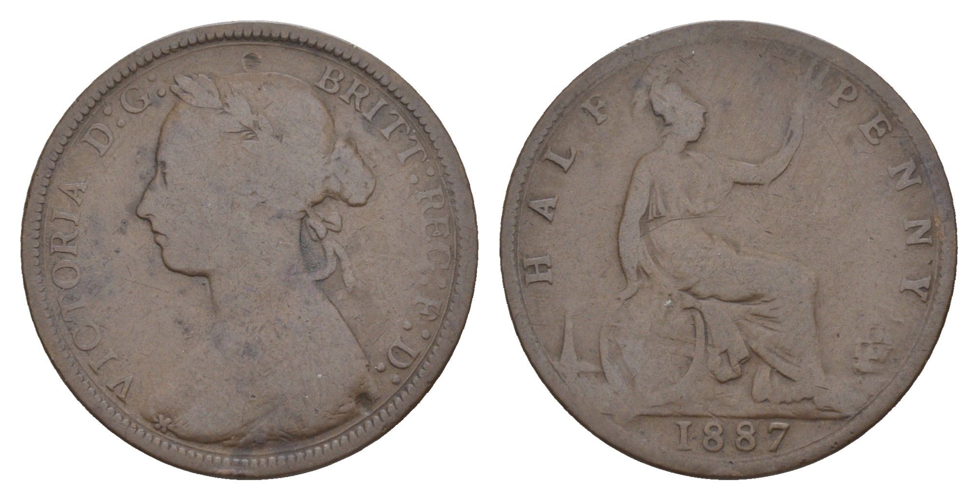 Великобритания 1/2 пенни 1887 Виктория (1837-1901) KM 754, Spink 3956 бронза 4657-624