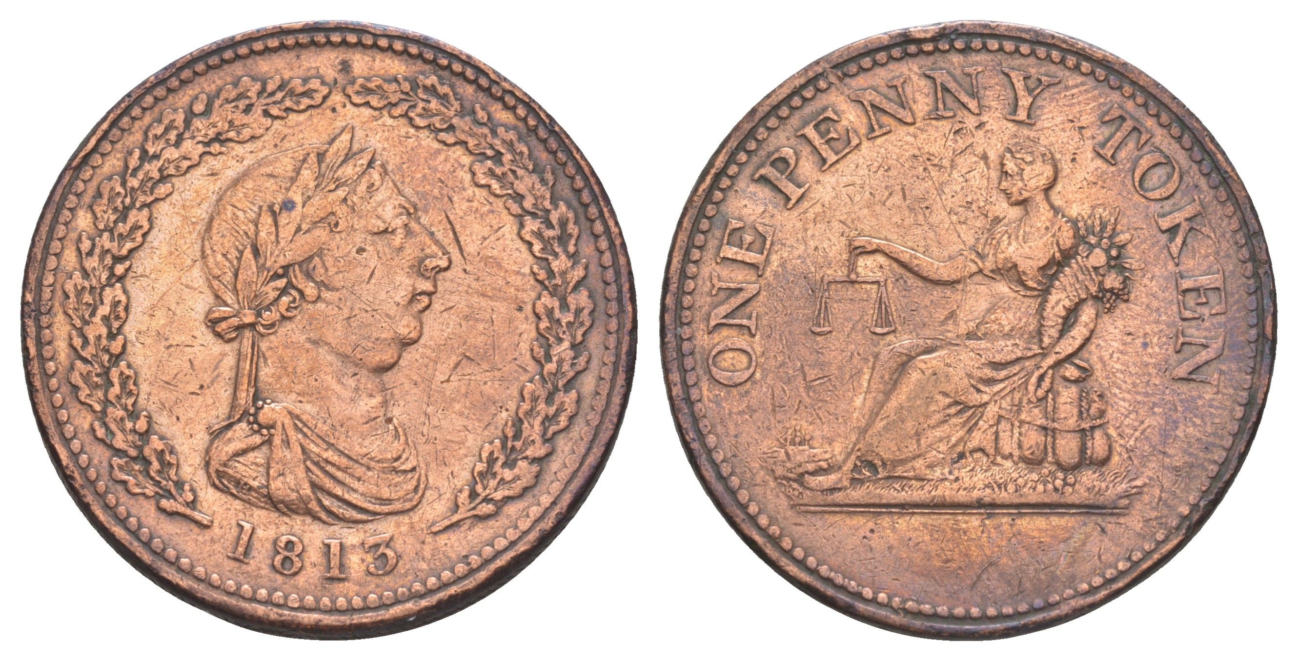 Нижняя Канада 1 пенни 1813 Халлидей, токен CCT LC-47, Breton His 958, Withers 1393 медь 3711-914