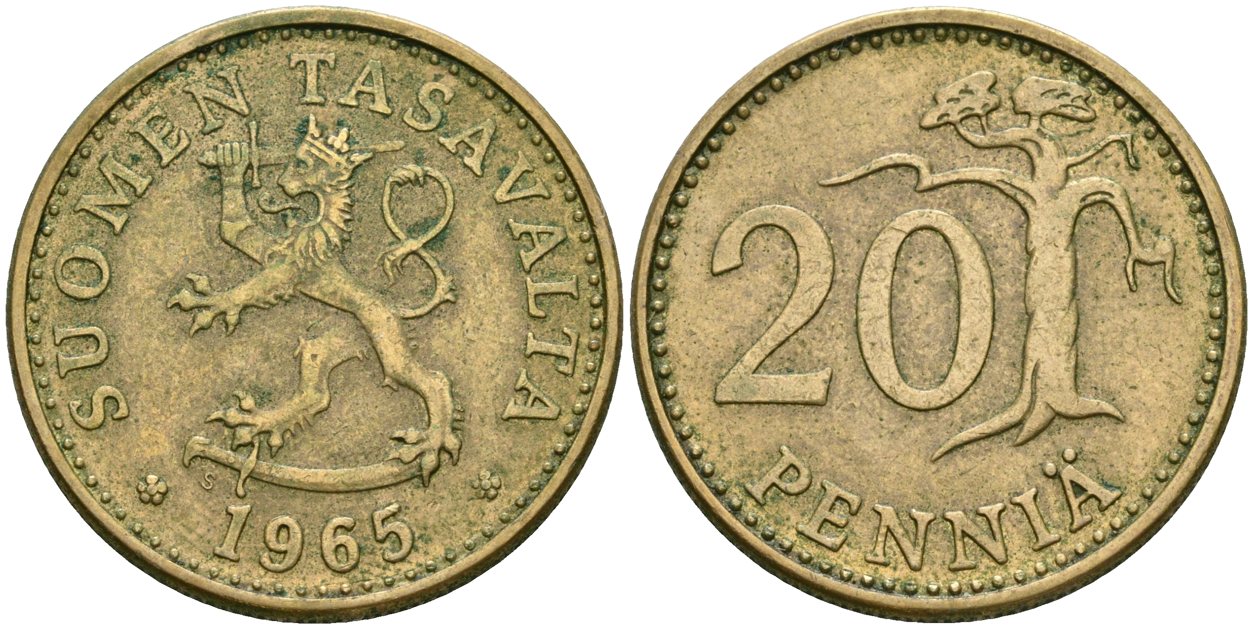 Финляндия 20 пенни 1965 S KM 47 алюминиевая бронза 4364-1522