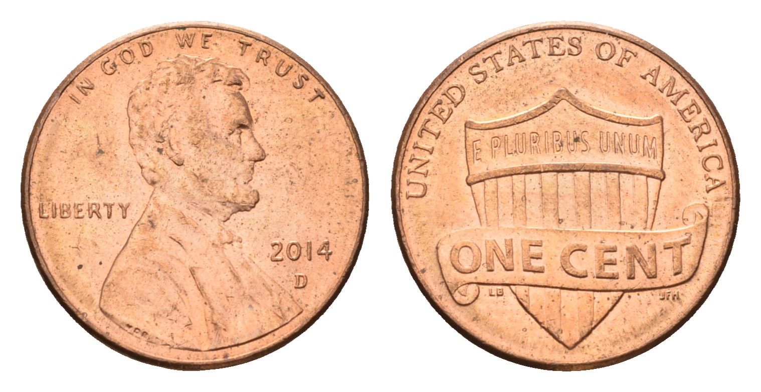 США 1 цент 2014 D, Линкольн KM 468 цинк плакированный медью 4674-724
