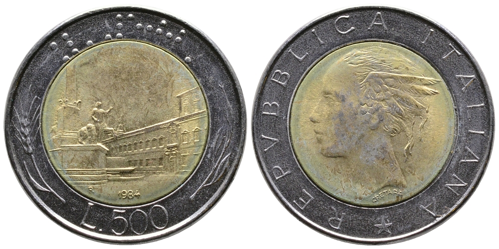 ИТАЛИЯ 500 ЛИР 1984 R KM 111 биметалл 83-1923