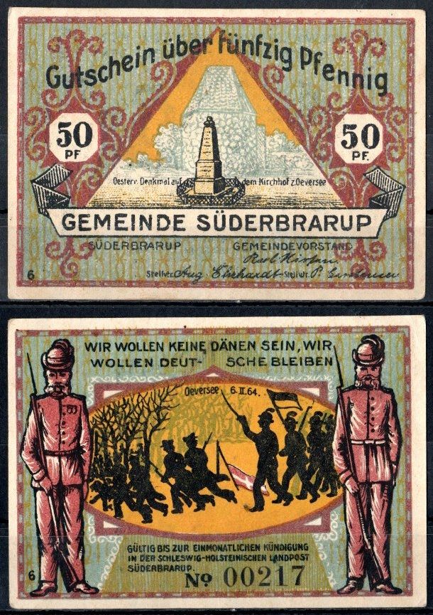 Зюдербраруп (Пруссия, Шлезвиг-Гольштейн) 50 пфеннигов 1921 Mehl Grabowski 1294.7c-6/8 бумага UNC (пресс) 7556-63-3-1