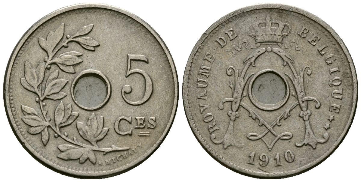 Бельгия 5 сантимов 1910 Belgique, Альберт I (1909-1934) KM 66 медно-никель 4173-438